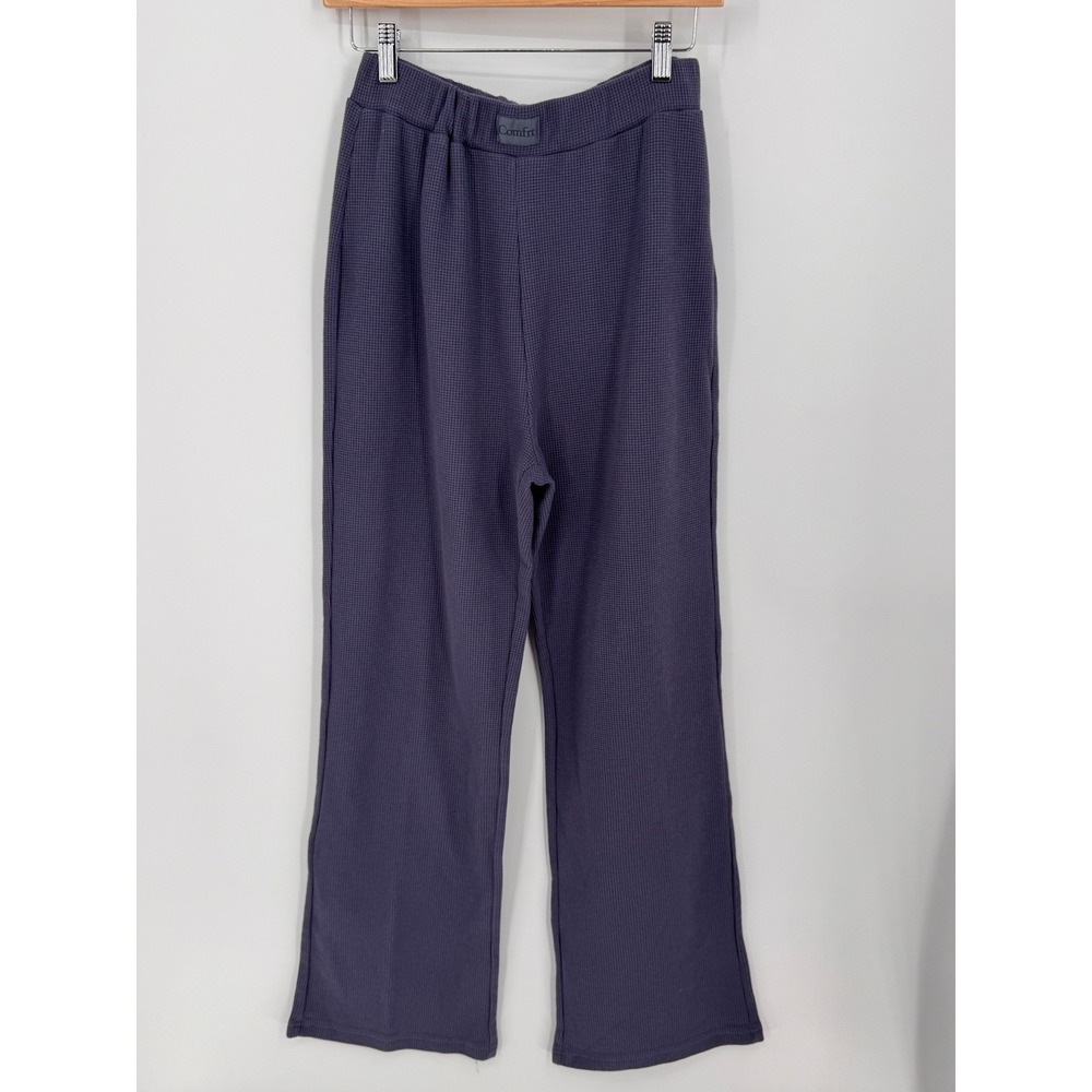 Comfrt Waffle Knit Pants Women Size M Purplish Blue Straight Wide Leg Loungewear